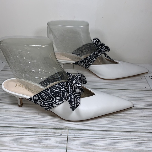 GIA COUTURE LEATHER GRAPHIC POINTED MULES 9 - Picture 4 of 9